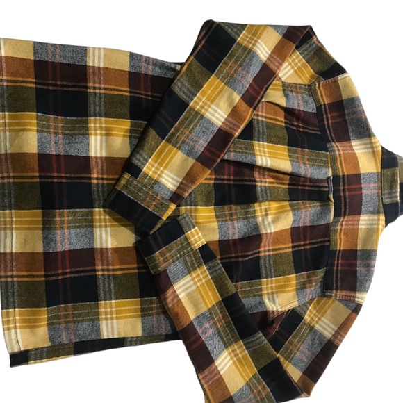 Men’s Plaid Flannel Button-Up Shirt – Yellow Brown Navy Check, Soft Brushed Cott - Picture 4 of 14